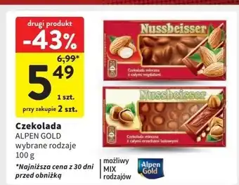 Intermarche Czekolada mleczna z całymi migdałami Alpen Gold Nussbeisser oferta