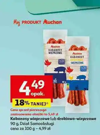 Auchan Kabanosy drobiowo- wieprzowe Auchan oferta