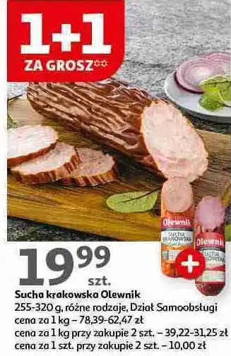 Auchan Kiełbasa krakowska sucha z szynki Olewnik oferta