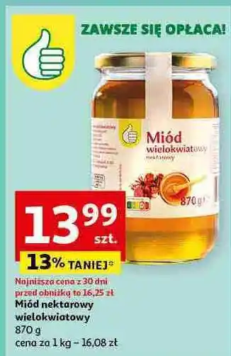 Auchan Miód wielokwiatowy nektarowy Podniesiony Kciuk oferta