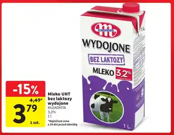 Intermarche Mleko UHT bez laktozy wydojone MLEKOVITA 3,2 % 1 l oferta