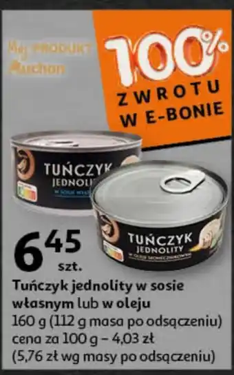 Auchan Tuńczyk w sosie własnym oferta