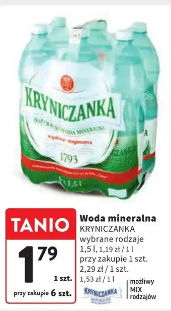 Intermarche Woda mineralna KRYNICZANKA 1,5l oferta