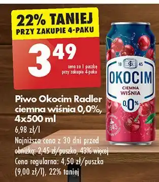 Biedronka Piwo Okocim Radler Ciemny Wiśnia 0% oferta