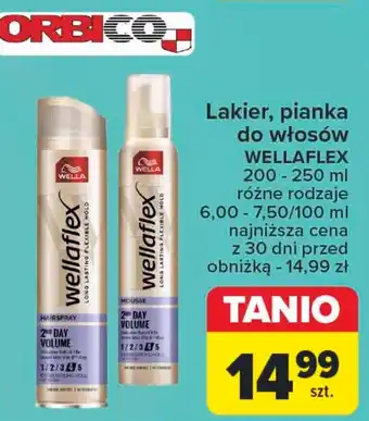 Carrefour Lakier, pianka do włosów WELLAFLEX 200 - 250 ml oferta