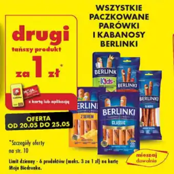 Biedronka WSZYSTKIE PACZKOWANE PARÓWKI I KABANOSY BERLINKI oferta