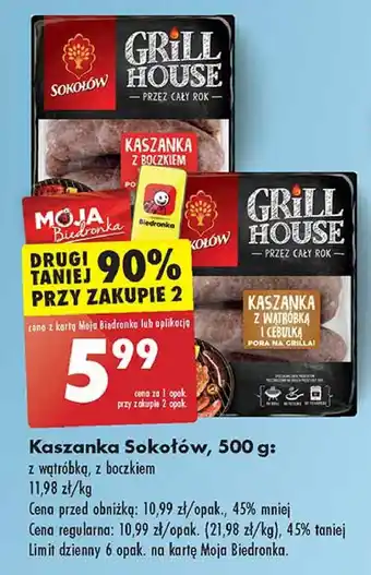 Biedronka Kaszanka z boczkiem i cebulką Sokołów Grill House oferta