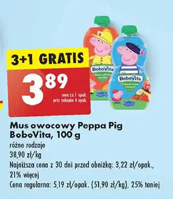 Biedronka Mus truskawki i wiśnia z bananem peppa pig Bobovita oferta