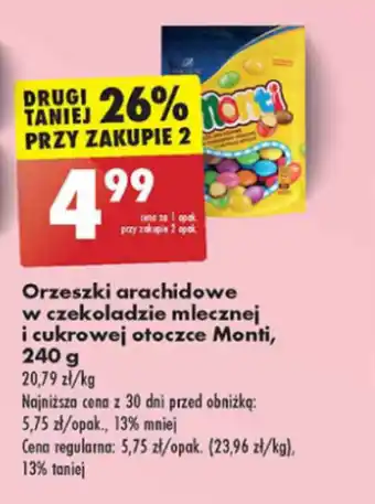 Biedronka Orzeszki arachidowe w czekoladzie mlecznej i cukrowej otoczce Monti, 240 g oferta