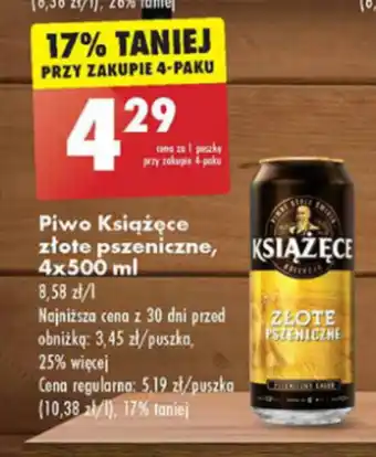 Biedronka Piwo Książęce złote pszeniczne, 4x500 ml oferta