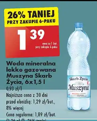 Biedronka Woda lekko gazowana Muszyna Skarb Życia oferta