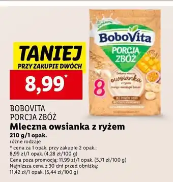 Lidl Owsianka z ryżem mango- marakuja- banan Bobovita porcja zbóż oferta