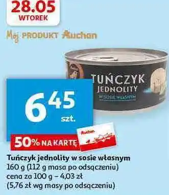 Auchan Tuńczyk jednolity w sosie własnym Auchan Wyjątkowe (Logo Złote) oferta