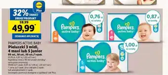 Lidl PAMPERS ACTIVE BABY Pieluszki 3 midi, 4 maxi lub 5 junior 66 szt., 58 szt., 50 szt. oferta