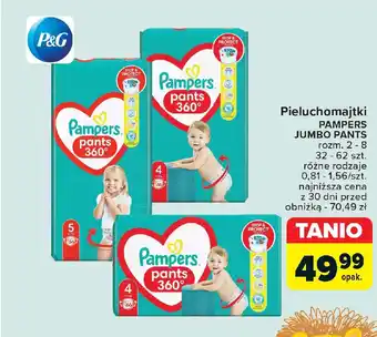 Carrefour Pieluchomajtki PAMPERS JUMBO PANTS 32-62szt oferta