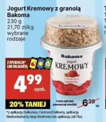 Delikatesy Centrum Jogurt Kremowy z granolą Bakoma 230g oferta