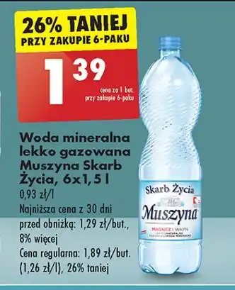 Biedronka Woda lekko gazowana Muszyna Skarb Życia oferta
