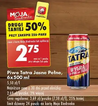 Biedronka Piwo Tatra Jasne Pełne oferta