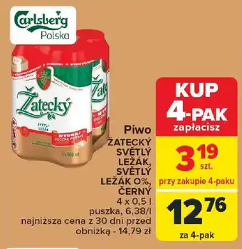 Carrefour Piwo ŽATECKÝ SVĚTLÝ LEŽÁK, SVĚTLÝ LEŽÁK 0 %, ČERNÝ 4 x 0,5 l oferta