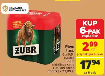 Carrefour Piwo ŻUBR 6 x 0,5 l oferta