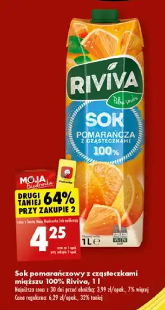 Biedronka Sok pomarańczowy z cząsteczkami miąższu 100% Riviva 1l oferta