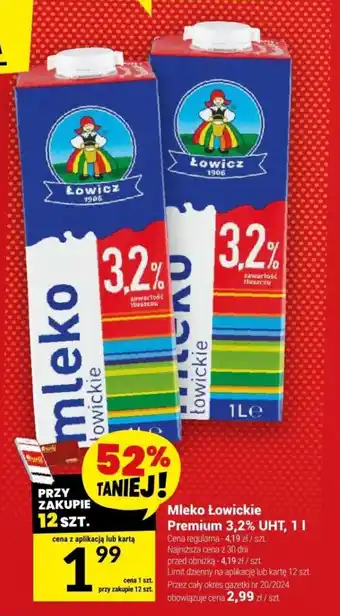 Twój Market Mleko Łowickie Premium 3,2% UHT, 1 l oferta