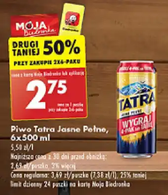 Biedronka Piwo Tatra Jasne Pełne 500 ml oferta