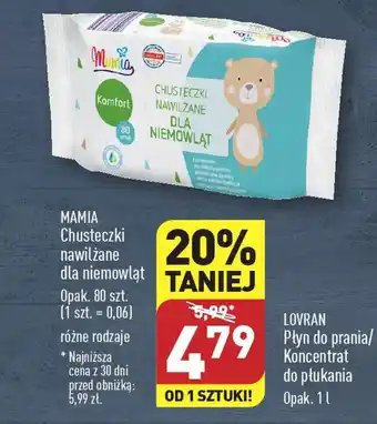 ALDI MAMIA Chusteczki nawilżane dla niemowląt 80 szt. oferta