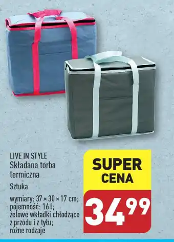 ALDI LIVE IN STYLE Składana torba termiczna 37x30×17 cm, 16 l oferta