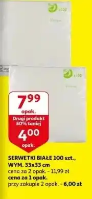 Auchan Serwetki białe 1 warstwowe 33 x cm Auchan oferta