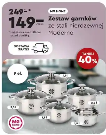 Biedronka MG HOME Zestaw garnków ze stali nierdzewnej Moderno oferta