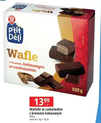 E.Leclerc Wafle z kremem kakaowym w czekoladzie Wiodąca Marka P'tit Deli oferta