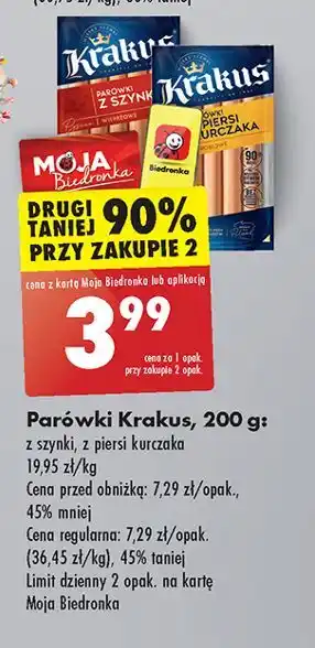 Biedronka Parówki z szynki Krakus Animex oferta