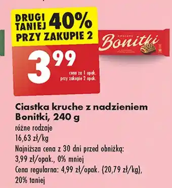 Biedronka Ciasteczka kruche z nadzieniem owocowym i polewą kakaową Bonitki oferta