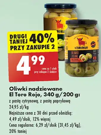 Biedronka Oliwki zielone nadziewane pastą cytrynową El Toro Rojo oferta