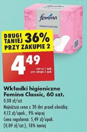 Biedronka Wkładki higieniczne Femina Classic, 60 szt. oferta