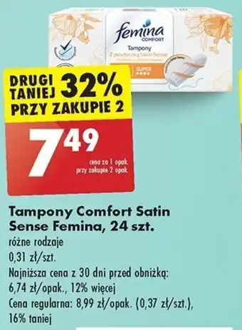 Biedronka Tampony Comfort Satin Sense Femina, 24 szt. oferta