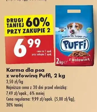 Biedronka Karma dla psa z wołowiną Puffi, 2 kg oferta