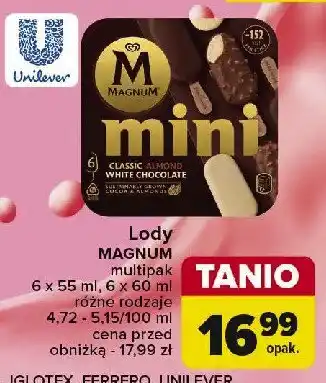 Carrefour Market Lód mini classic + almond + white Algida magnum oferta
