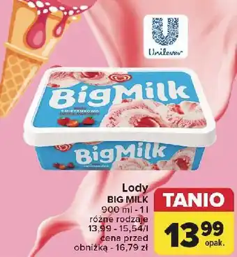 Carrefour Lody truskawka Algida Big Milk oferta