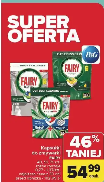 Carrefour Tabletki do zmywarek lemon Fairy Platinum oferta