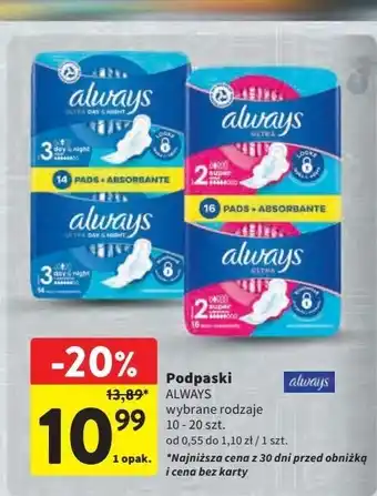 Intermarche Podpaski ze skrzydełkami rozmiar 3 day & night Always Ultra oferta