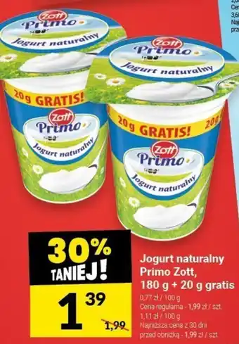 Twój Market Jogurt naturalny Primo Zott, 180 g + 20 g gratis oferta