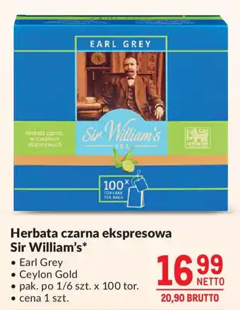 Makro Herbata czarna ekspresowa Sir William's 100 tor. oferta