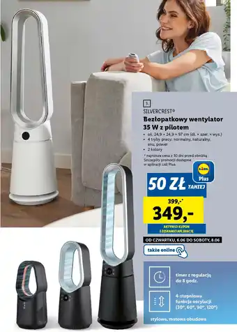 Lidl SILVERCREST Bezłopatkowy wentylator 35 W z pilotem oferta