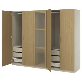IKEA Pax / tonstad Kombinacja szafy, szarobeżowy/okl dęb szkło, 250x60x201 cm oferta