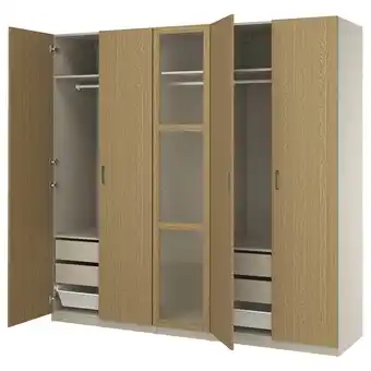IKEA Pax / tonstad Kombinacja szafy, szarobeżowy/okl dęb szkło, 250x60x236 cm oferta