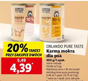 Lidl Pasztet dla psa bogaty w cielęcinę Orlando Pure Taste oferta