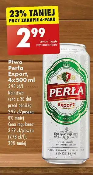 Biedronka Piwo Perła Export oferta