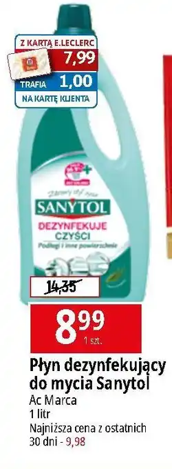 E.Leclerc Płyn dezynfekuje i czyści podłogi inne powierzchnie eukaliptus Sanytol oferta